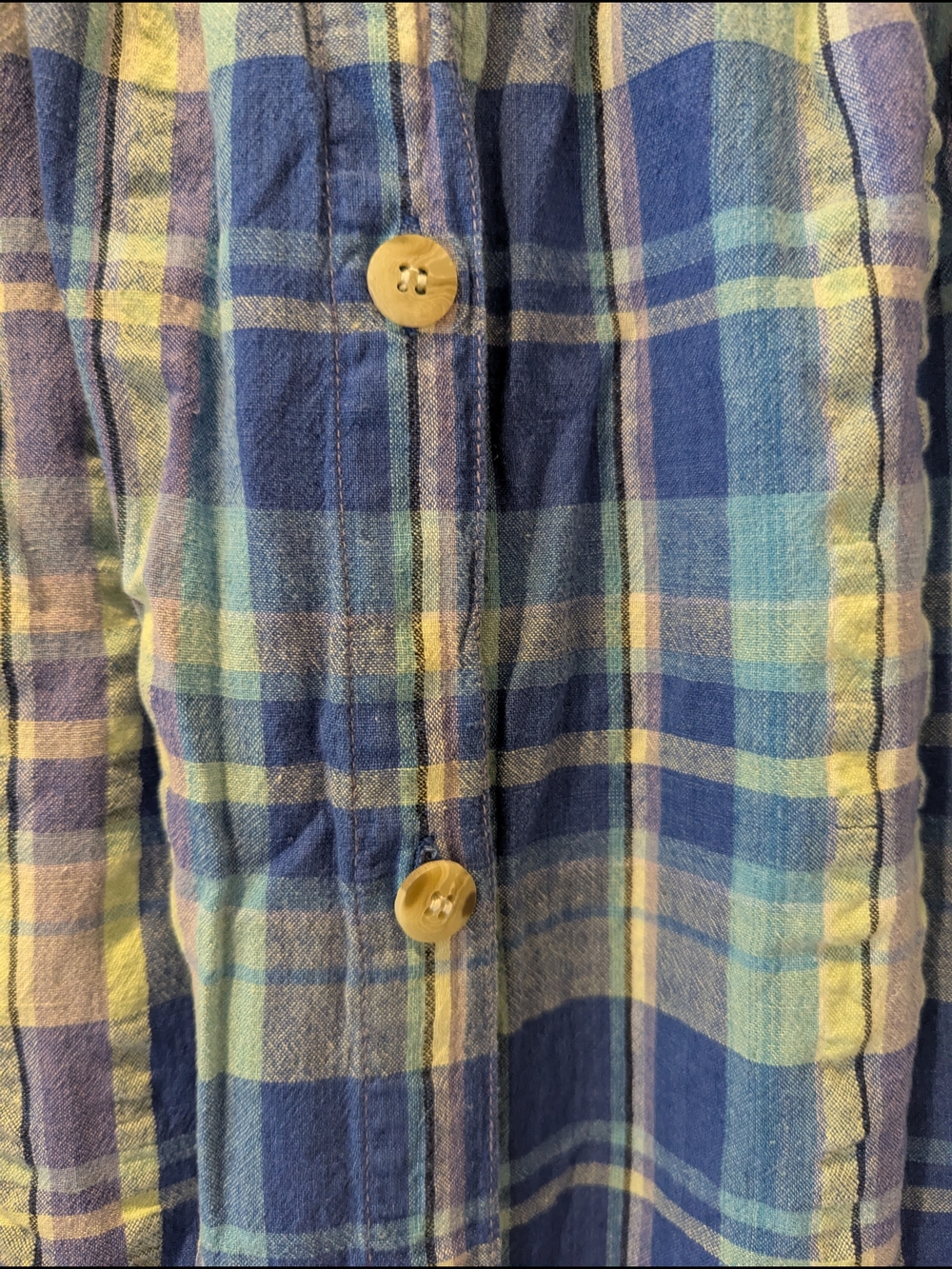 Vintage 90s Blue Plaid Midi Maxi Button Front Cotton Dress Cottagecore Country S - Picture 4 of 13